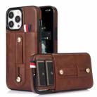 For iPhone 13 Pro Max Wristband Kickstand Wallet Leather Phone Case (Brown) - 1