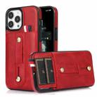 For iPhone 13 Pro Max Wristband Kickstand Wallet Leather Phone Case (Red) - 1