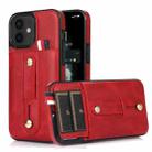 For iPhone 12 mini Wristband Kickstand Wallet Leather Phone Case (Red) - 1