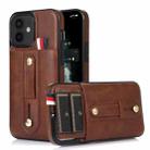 For iPhone 12 / 12 Pro Wristband Kickstand Wallet Leather Phone Case(Brown) - 1