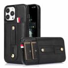 For iPhone 11 Pro Max Wristband Kickstand Wallet Leather Phone Case (Black) - 1