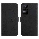 For Xiaomi Poco F4 5G Skin Feel Butterfly Peony Embossed Leather Phone Case(Black) - 1