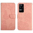 For Xiaomi Poco F4 5G Skin Feel Butterfly Peony Embossed Leather Phone Case(Pink) - 1