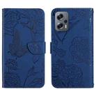 For Xiaomi Poco X4 GT Skin Feel Butterfly Peony Embossed Leather Phone Case(Blue) - 1