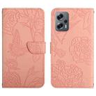 For Xiaomi Poco X4 GT Skin Feel Butterfly Peony Embossed Leather Phone Case(Pink) - 1