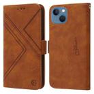 For iPhone 14 Plus RFID Geometric Line Flip Leather Phone Case (Brown) - 1