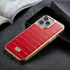 For iPhone 13 Fierre Shann Crocodile Texture Electroplating PU Phone Case(Red) - 1