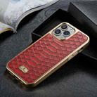 For iPhone 13 Pro Max Fierre Shann Python Texture Electroplating PU Phone Case (Red) - 1