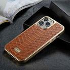 For iPhone 12 / 12 Pro Fierre Shann Python Texture Electroplating PU Phone Case(Brown) - 1