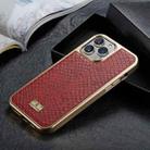 For iPhone 12 / 12 Pro Fierre Shann Snake Texture Electroplating PU Phone Case(Red) - 1