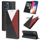 3-Splicing Flip Microfiber Leather Phone Case For iPhone 13 Pro(Black Red) - 1