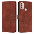 For Motorola Moto E20/E30/E40 Skin Feel Heart Pattern Leather Phone Case(Brown) - 1