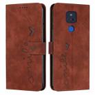 For Motorola Moto G Play 2021 Skin Feel Heart Pattern Leather Phone Case(Brown) - 1