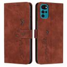 For Motorola Moto G22 Skin Feel Heart Pattern Leather Phone Case(Brown) - 1