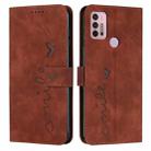 For Motorola Moto G30 Skin Feel Heart Pattern Leather Phone Case(Brown) - 1