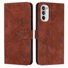 For Motorola Moto G52 Skin Feel Heart Pattern Leather Phone Case(Brown) - 1