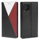 For Samsung Galaxy F62 3-Splicing Flip Microfiber Leather Phone Case(Black Red) - 1