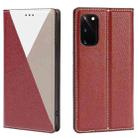 For Samsung Galaxy S20 3-Splicing Flip Microfiber Leather Phone Case(Red Grey) - 1