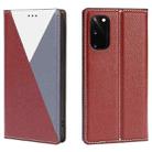 For Samsung Galaxy S20 3-Splicing Flip Microfiber Leather Phone Case(Red Blue) - 1