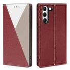 For Samsung Galaxy S21 5G 3-Splicing Flip Microfiber Leather Phone Case(Red Grey) - 1