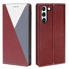 For Samsung Galaxy S21 5G 3-Splicing Flip Microfiber Leather Phone Case(Red Blue) - 1