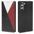 For Samsung Galaxy S21+ 5G 3-Splicing Flip Microfiber Leather Phone Case(Black Red) - 1
