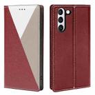 For Samsung Galaxy S21+ 5G 3-Splicing Flip Microfiber Leather Phone Case(Red Grey) - 1