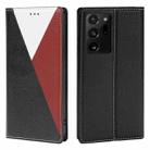 For Samsung Galaxy S21 Ultra 5G 3-Splicing Flip Microfiber Leather Phone Case(Black Red) - 1