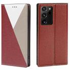 For Samsung Galaxy S21 Ultra 5G 3-Splicing Flip Microfiber Leather Phone Case(Red Grey) - 1