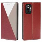 For Xiaomi Redmi Note 10 Pro 3-Splicing Flip Microfiber Leather Phone Case(Red Grey) - 1