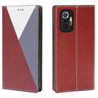 For Xiaomi Redmi Note 10 Pro 3-Splicing Flip Microfiber Leather Phone Case(Red Blue) - 1