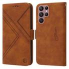 For Samsung Galaxy S22 Ultra 5G RFID Geometric Line Flip Leather Phone Case(Brown) - 1