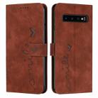 For Samsung Galaxy S10 Skin Feel Heart Pattern Leather Phone Case(Brown) - 1