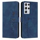 For Samsung Galaxy S21 Ultra Skin Feel Heart Pattern Leather Phone Case(Blue) - 1