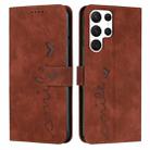 For Samsung Galaxy S22 Ultra Skin Feel Heart Pattern Leather Phone Case(Brown) - 1