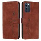 For OPPO Reno6 5G Skin Feel Heart Pattern Leather Phone Case(Brown) - 1