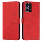 For OPPO Reno7 4G Skin Feel Heart Pattern Leather Phone Case(Red) - 1