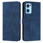 For OPPO Reno7 5G Skin Feel Heart Pattern Leather Phone Case(Blue) - 1