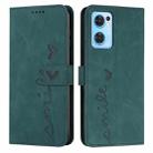 For OPPO Reno7 5G Skin Feel Heart Pattern Leather Phone Case(Green) - 1