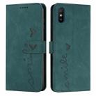 For Xiaomi Redmi 9A Skin Feel Heart Pattern Leather Phone Case(Green) - 1