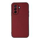 For Huawei Enjoy 50 China/nova Y70 4G Global/nova Y70 Plus Fine Hole Carbon Fiber Texture Shockproof Phone Case(Red) - 1