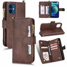 For iPhone 12 mini Litchi Texture Zipper Leather Phone Case (Brown) - 1