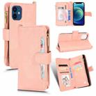 For iPhone 12 mini Litchi Texture Zipper Leather Phone Case (Pink) - 1