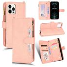 For iPhone 12 / 12 Pro Litchi Texture Zipper Leather Phone Case(Pink) - 1