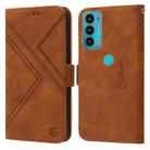 For Motorola Moto E20 / E30 / E40 RFID Geometric Line Flip Leather Phone Case(Brown) - 1