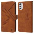 For Motorola Moto E32 RFID Geometric Line Flip Leather Phone Case(Brown) - 1