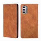 For Motorola MOTO G52j 5G Skin Feel Magnetic Horizontal Flip Leather Phone Case(Light Brown) - 1