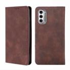 For Motorola MOTO G52j 5G Skin Feel Magnetic Horizontal Flip Leather Phone Case(Dark Brown) - 1