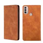 For Motorola Moto E40 Skin Feel Magnetic Horizontal Flip Leather Phone Case(Light Brown) - 1