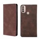 For Motorola Moto E40 Skin Feel Magnetic Horizontal Flip Leather Phone Case(Dark Brown) - 1